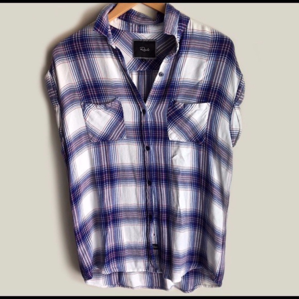 Rails Sleeveless Plaid Top - Red, White, Blue XS